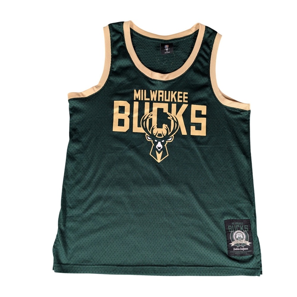 NBA Milwaukee Bucks Kids Basketball Jersey Green Cream‎ Mesh Tank Top M
